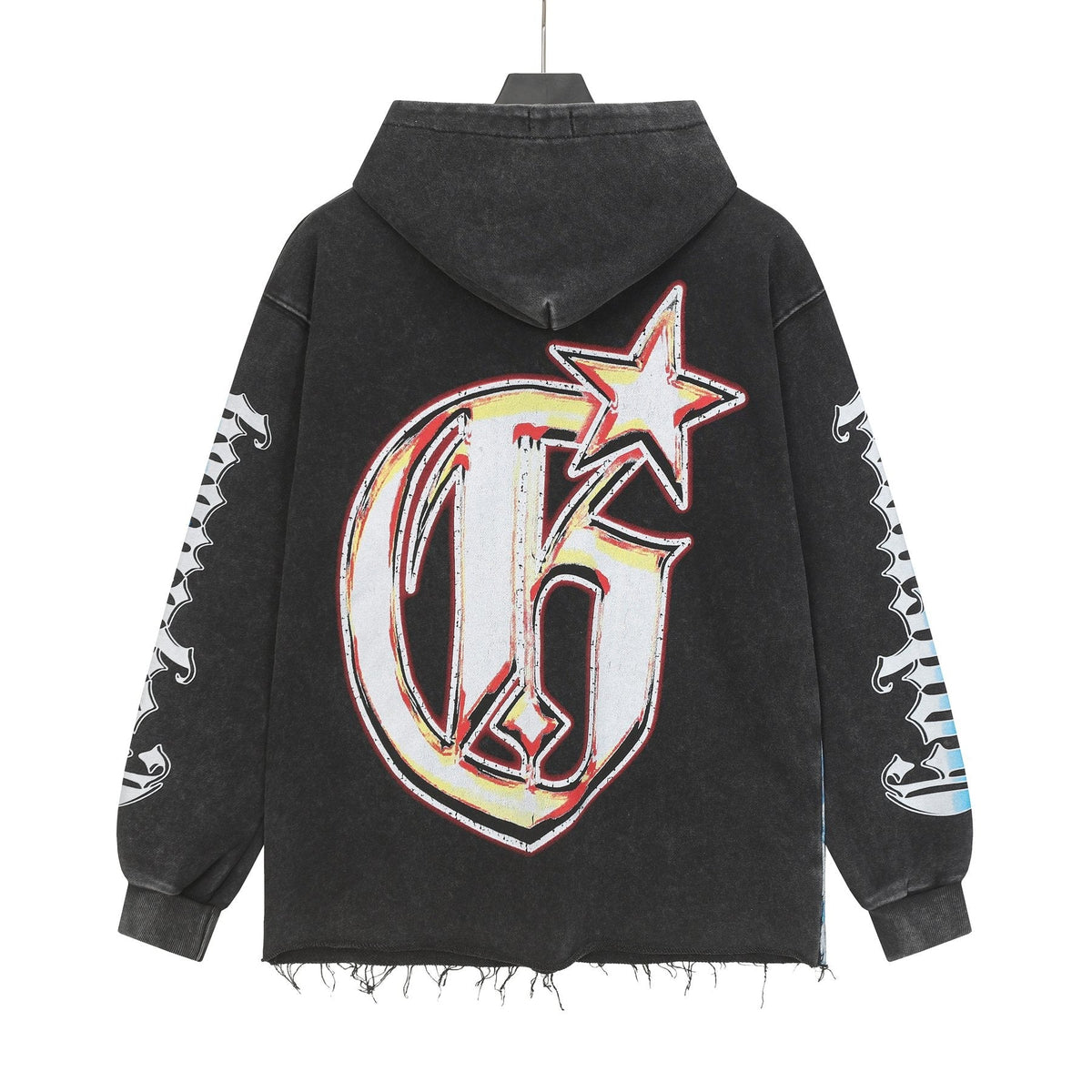 Godspeed Rock Graphic Distressed Hem Hoodie — back
