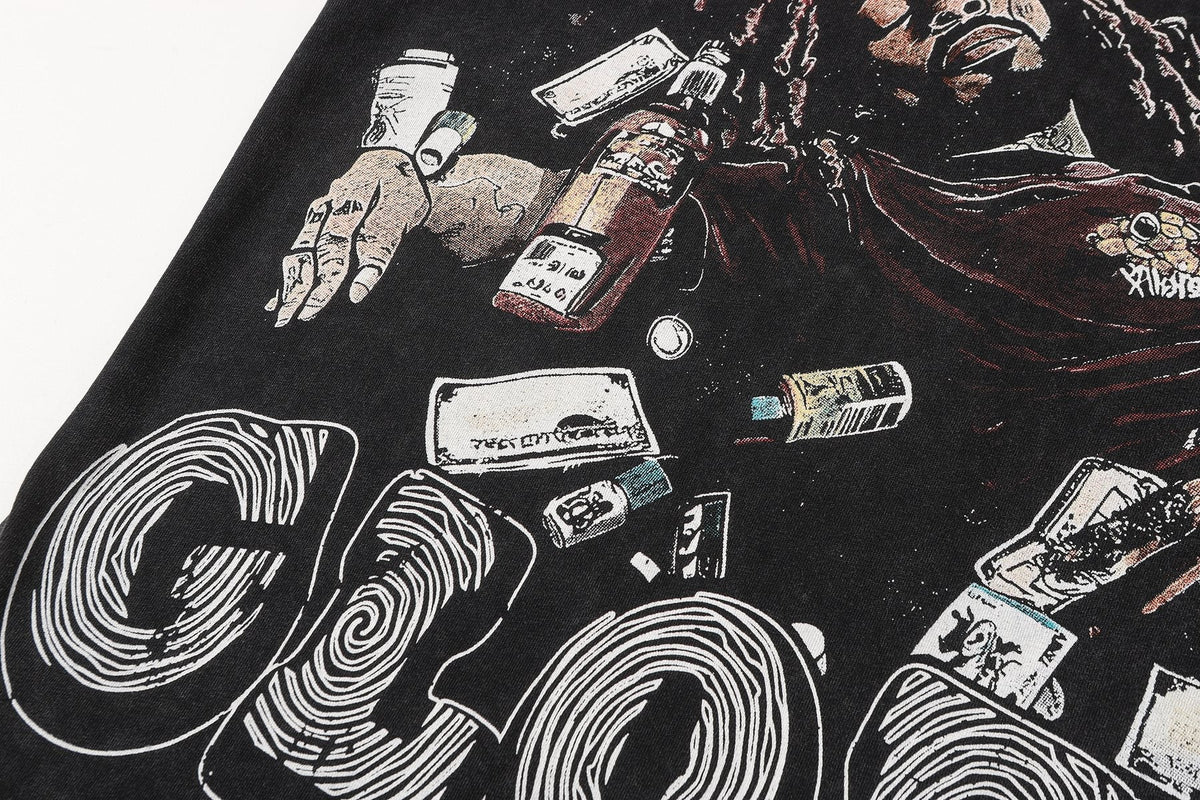 SAINT Free Alcohol Washed Black Graphic T-Shirt — detail