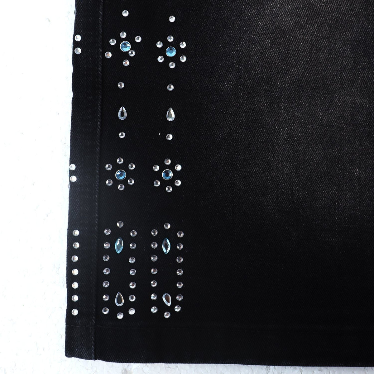 Vale Forever Rhinestone Side-Detail Washed Denim Shorts — detail